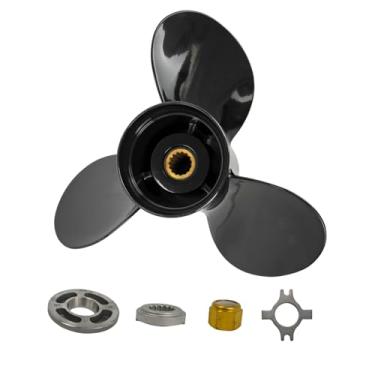 Imagem de SLSRPMT Hélice 12 3/4 X 21 Pitch para motor de popa Mercury 40 50 60 70 75 80 90 100 115 125 140 HP motor de barco peças de alumínio hélice RH 15 estrias dente com kit de porca de cubo 77348A45