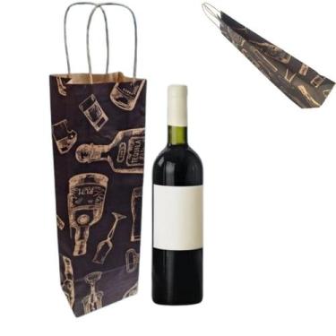 Imagem de Sacola Kraft para Vinhos / Garrafas com Fundo Reforçado e Alça Torcida