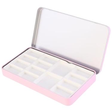Imagem de MOTOFITOOL Paleta de aquarela de viagem, paleta de cerâmica portátil com 14 poços, paleta de aquarela com tampa, caixa de tinta metálica vazia com paletas de porcelana (caixa rosa com esponja)