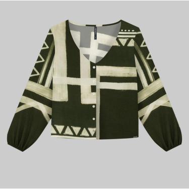Imagem de Camisa Estampada Em Viscose Com Manga Longa Bufante 67737-Feminino