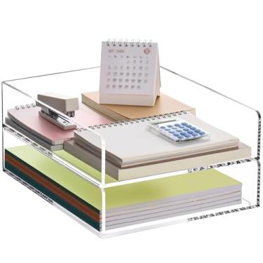 Imagem de Conjunto de 2 bandejas de papel de acrílico transparente para organização e armazenamento de escritório, organizador empilhável para documentos e arquivos, material escolar (vertical