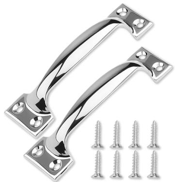 Imagem de Pacote com 2 maçanetas de porta de garagem de 15 cm, maçaneta de metal de ferro, tela de portão, cerca para cercas de madeira, ambientes externos, prata