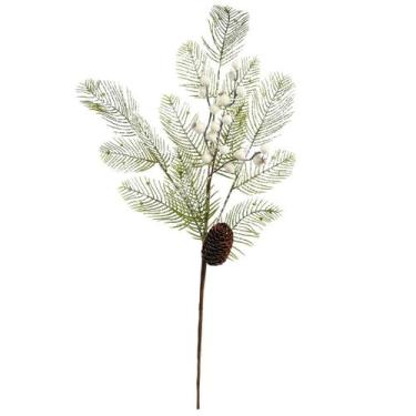 Imagem de Galho Natalino Folhagens Nevada Berries Branco e Pinha 68cm - Magizi -