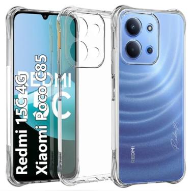 Imagem de USTIYA Capa para Redmi 15C/Xiaomi Poco C85 TPU transparente quatro cantos capa de proteção de grau militar transparente macia