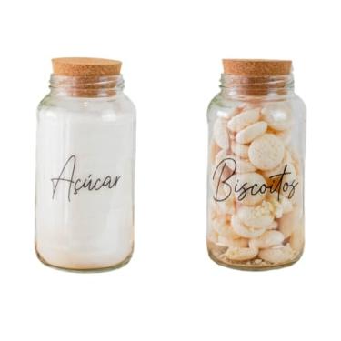 Imagem de Kit Cantinho do Café 810ml | ESCOLHA SEU KIT | Potes de Vidro | Tampa de Cortiça com ou sem Adesivos | Armazenamento(Açúcar e Biscoitos)