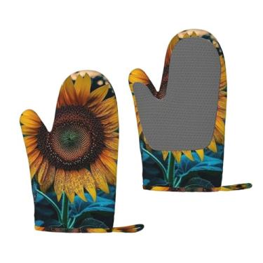 Imagem de Luvas de forno de silicone resistentes ao calor, luvas de cozinha forradas de algodão grosso, conjunto de 2 pegadores de panela longos, flexíveis, à prova d'água, as mais belas luvas de cozinha de