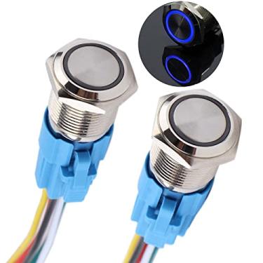 Imagem de DMWD Interruptor De Botão Momentâneo 16 Mm, 2 Peças, 12 V-24 V, Anel Led, 1 No, Nc, Reinicialização Automática, Liga/Desliga, Metal, Redondo, À Prova D'Água, Furo Montagem 5/8'' Com Soquete Fio (Ip6