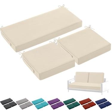 Imagem de Leinuosen Conjunto de 3 almofadas para cadeira ao ar livre, 111 x 48 x 10 cm, à prova d'água, estofada, para sofá, sofá de vime e sofá (bege)