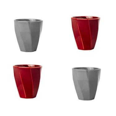Imagem de Conjunto 4 Copos Cerâmicos Louça 260ml Design Moderno, Ideal para Café, Chá, Bebidas Quentes, Porta Objetos e Escovas - E-FCS Store (Cinza/Magenta)