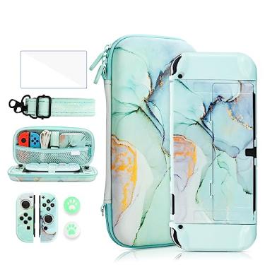 Imagem de FANPL Conjunto de capas para acessórios OLED Nintendo Switch, estojo de transporte para Switch OLED e Joy Con com capa protetora flip e protetor de tela, 4 alças de polegar, alça de ombro - verde