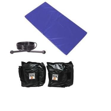 Imagem de Kit Colchonete Azul + Corda de Pular Ajustável + Par de Caneleira Torn