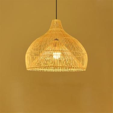 Imagem de OUFULA Contemporary Bamboo Art Weaving Pendant Lamp LED Fashion Criatividade Restaurant Bar Counter Cafe Bar Homestay Tea Room Decoração Light (B D45CM)
