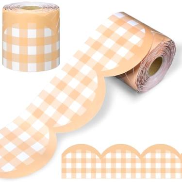 Imagem de Zonon Quadro de avisos quadriculado de 19,8 m, borda ondulada, decoração de quadro de avisos para festas, quadro-branco, paredes, mesas, janelas, portas, armários, escolas, salas de aula (laranja)