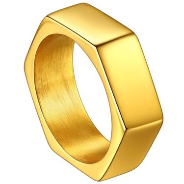 Imagem de ChainsHouse Anel de motociclista com fivela para homens e mulheres, metal preto/banhado a ouro 18 K, joia de aço inoxidável, anel geométrico, tamanho 17 a 14 (com caixa de presente), Metal