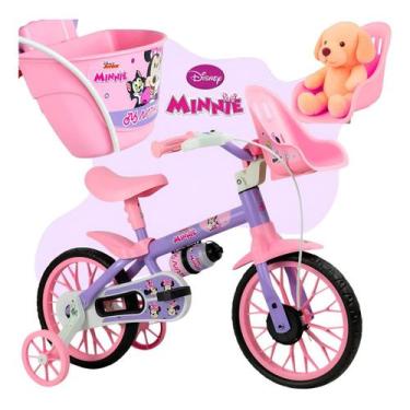 Imagem de Bicicleta Infantil Aro 12 Nathor Minnie Disney com rodinhas, cadeirinh
