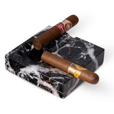 Imagem de Bey-Berk Cinzeiro de charuto de mármore zebra Dylan – Dois descansos, suporte de bolso de viagem à prova de vento para uso interno e externo