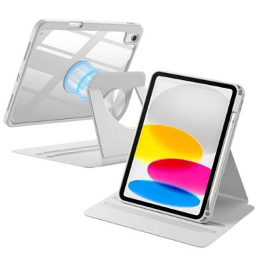 Imagem de Wenlaty Capa para iPad A16 11ª geração 2025, para iPad 10ª geração, capa de 10,9 polegadas 2022 com suporte para lápis, capa protetora giratória de 360°, parte traseira transparente magnética
