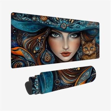 Imagem de Mouse pad feminino 90 x 40 cm, design grande com estampa de pedras preciosas, mousepad XXL com base de borracha antiderrapante, mouse pad à prova d'água, acessórios de mesa com bordas costuradas