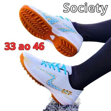 Imagem de Chuteira Branca Society Campo Sintetico Masculina Macia Antiderrapante