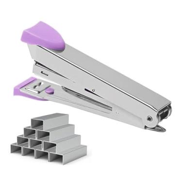 Imagem de Grampeador de mesa de escritório com 750 grampos nº 10, grampeamento resistente, durável, sem obstrução, perfeito para casa, escola, escritório, negócios, papelada - roxo