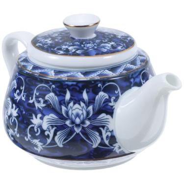 Imagem de Alipis Bule de chá de porcelana, bule de chá azul e branco, bule de chá chinês chinês com orifício de coador, jarro de café vintage para chá de kung fu, folhas soltas, chá desabrochando