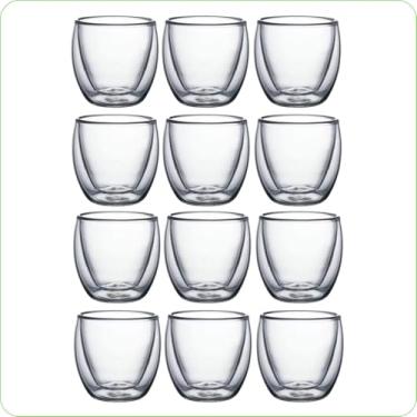 Imagem de Copo Café Parede Vidro Duplo Efeito Flutuante Jogo Elegante (12, 80ml)