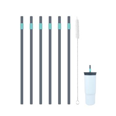 Imagem de KLOWOAH Canudos de substituição compatíveis com copo Owala de 680 g, com 1 escova, pacote com 6 (azul marinho)