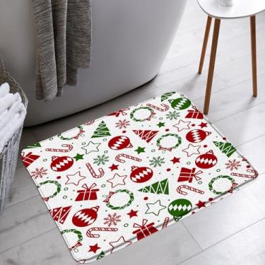 Imagem de YSATNSFT Merry Christmas Tapete de banho vermelho verde bonito árvore de Natal bola de Natal grinalda de floco de neve engraçado feriado banheiro banheira tapetes de chão tapete decoração de vaso