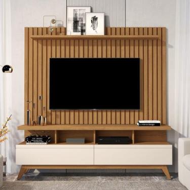 Imagem de Rack com Painel para Tv 60 Polegadas Pés em Madeira Maciça Ripado Real