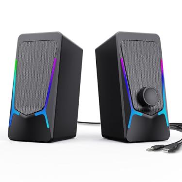 Imagem de ROSON Alto-falantes de computador, alto-falantes de PC para jogos com controle aprimorado de graves e volume, estéreo 2.0 alimentado por USB 3,5 mm, alto-falantes multimídia auxiliares para laptop