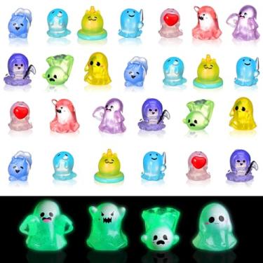 Imagem de Jetec Conjunto de 60 miniaturas luminosas de Halloween que brilham no escuro, minúsculas figuras de resina, acessórios de diorama de casa de fadas, abóbora, fantasma, pato, caveira, ornamento para