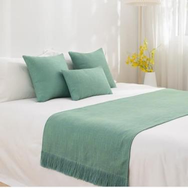 Imagem de Cama Runner Cachecol Colcha de Cama Sólida Algodão e Linho Hotel Camas de Cama Moderna Simples Manta Macio Não Desvanece Roupa de Cama Lenço Proteção Casa Hotel Moda Decoração - Verde||45 * 45 cm