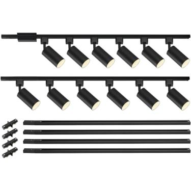 Imagem de VANoopee Kit de iluminação de pista LED GU10 de 12 luzes com trilho de iluminação tipo H de 3 m e conector de dossel flutuante, luminárias modernas de pista de cozinha refletor de teto, cabeças de