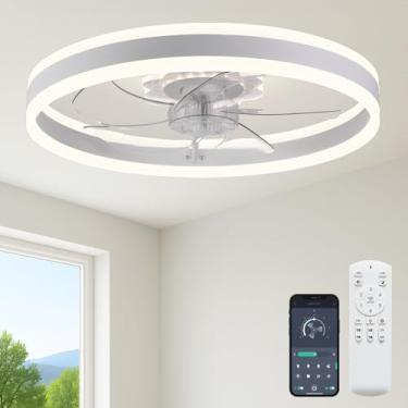 Imagem de Fszdorj Ventilador de teto de 60 cm com luz, ventilador de baixo perfil atualizado, ventilador de teto de montagem embutida, 6 velocidades, LED regulável, aplicativo e controle remoto, motor CC