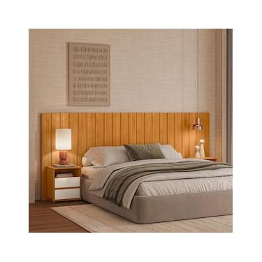 Imagem de Cabeceira Madetec Frida Extensível com Mesas 4 Gavetas Painel Ripado Para Cama Casal, Queen e King Size