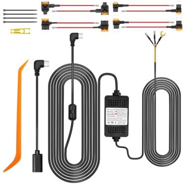 Imagem de Kit de cabo rígido de câmera veicular, DVR para carro com porta USB C, kit de cabo carregador de carro para câmera de painel de 12 V - 24 V a 5 V com kit de fusível, proteção de baixa tensão para