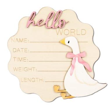 Imagem de Placa de anúncio de bebê FYSUIMU Silly Goose Pink Bow Wood