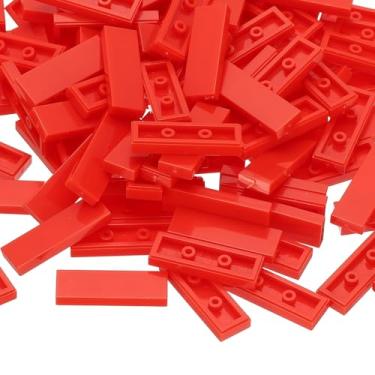 Imagem de PATIKIL 122 Pcs Flat Blocks Bulk, 1x3 Square Red Classic Tiles Smooth Surface Mini Building Blocks Accessories Compatible Bricks Kits for Building Floor Walls Mosaic Pixel Arts