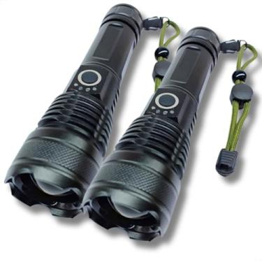 Imagem de Kit 2 Lanterna Tática Militar Super Potente LED Recarregável USB com Zoom Longo Alcance para Trilhas, Sitio, Fazenda, Vigilante
