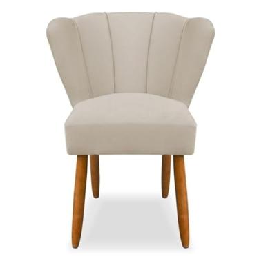 Imagem de Cadeira Pétala Confortável para Sala ou Quarto – Veludo Macio com Pés Palito Madeira(Bege)