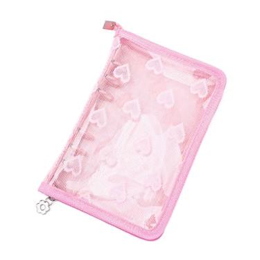Imagem de A6 Capa de fichário de orçamento transparente PVC fichário com zíper 6 anéis, decoração de renda de coração, recarregável, protetor para agenda, pasta de diário, álbuns e organizador (rosa, A6)