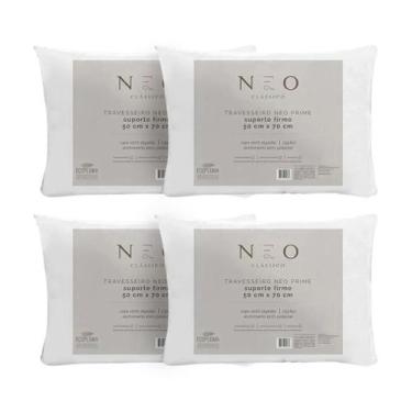 Imagem de Kit 4 Travesseiros Neo Prime 233 Fios Macio Suporte Firme 50x70cm Sort