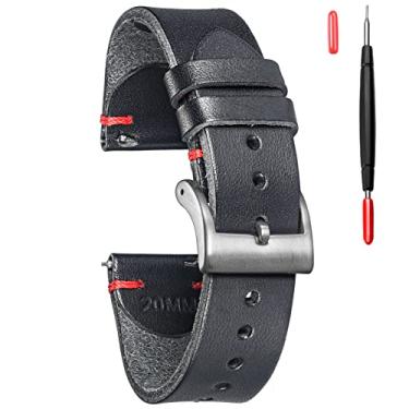Imagem de Torbollo Pulseiras de Relógio de Couro para Homem, Pulseira de Relógio em Couro Buttero Italiano 18mm Libertação Rápida Vintage Replacement Wrap Preto