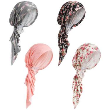 Imagem de Chapéu Chemo Headwear Halfchet Pretie Cancer Caps, cachecol x4 para mu