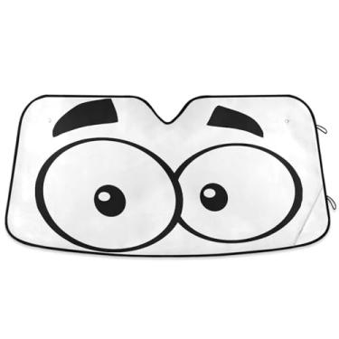 Imagem de Protetor solar de para-brisa para carro Oarencol com olhos de desenho, para-brisa e proteção solar de raios UV dobrável para manter o seu veículo fresco (55" x 27,6")