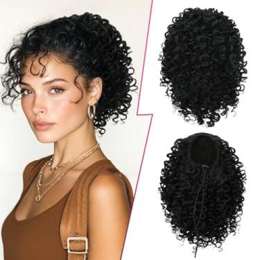 Imagem de PEACOCO Extensão de rabo de cavalo com cordão de 30 cm curto afro puff kinky cacheado rabo de cavalo para cabelo sintético afro-americano extensões de cabelo para mulheres (1B)