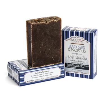 Imagem de Sabonete Shea Terra 33% de manteiga de karité com semente preta e própolis – Sabonete totalmente natural, emoliente e holístico que limpa e hidrata com propriedades purificadoras para limpar e curar