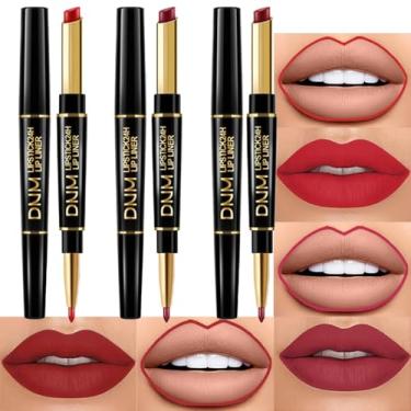 Imagem de BINGBRUSH 3 peças 2 em 1 conjunto de delineador labial vermelho vinho escuro e batom para mulheres, kit de lábios foscos com lápis lipliner, manchas labiais de longa duração, à prova d'água, original