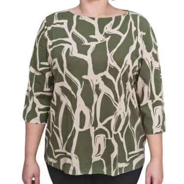 Imagem de Blusa Feminina Estampada Verde 3/4 Laiza Plus Size