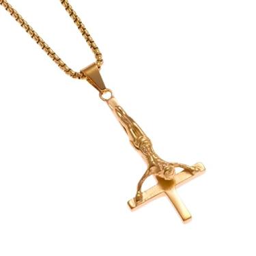 Imagem de Colar com cruz de cabeça para baixo: proteção com pingente de crucifixo, católico - amuleto religioso, cruz de São Pedro, cruz invertida cristã, bíblia, fé, devocional, talismã, Aço inoxidável, Sem